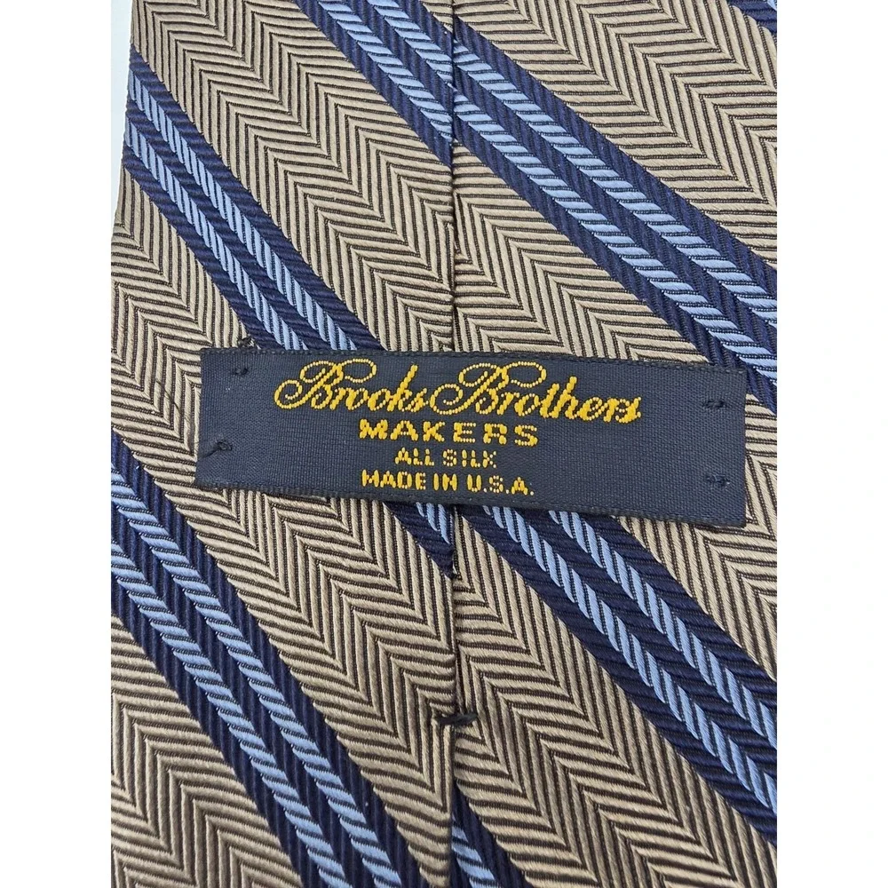 VTG Brooks Brothers 100% Silk USA Made Brown Blue Striped Tie 57